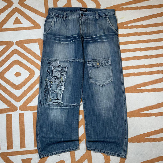 Da Lun 90s Embroidered Abstract Baggy Jeans 40x32