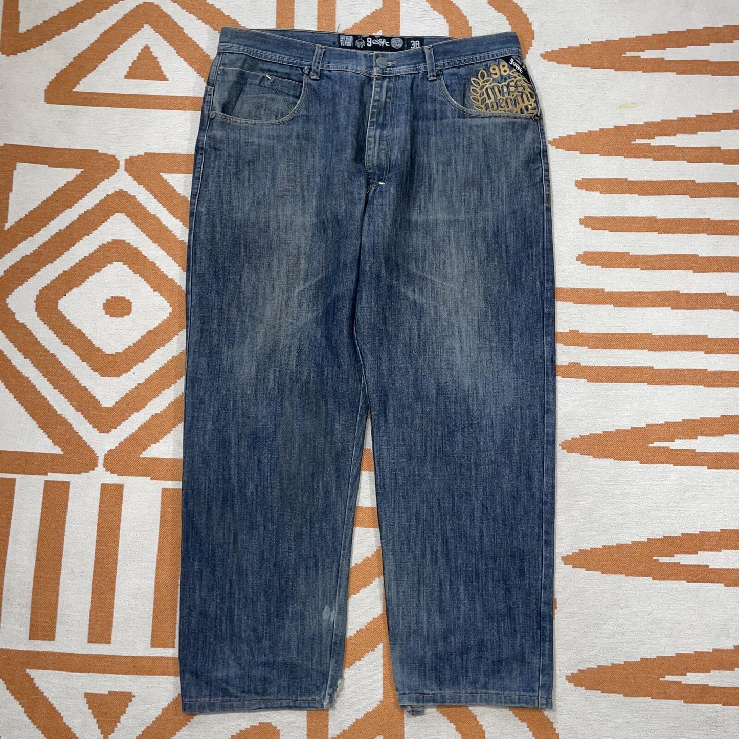 MASS 00s Embroidered ‘Wreath’ Baggy Jeans 38x28