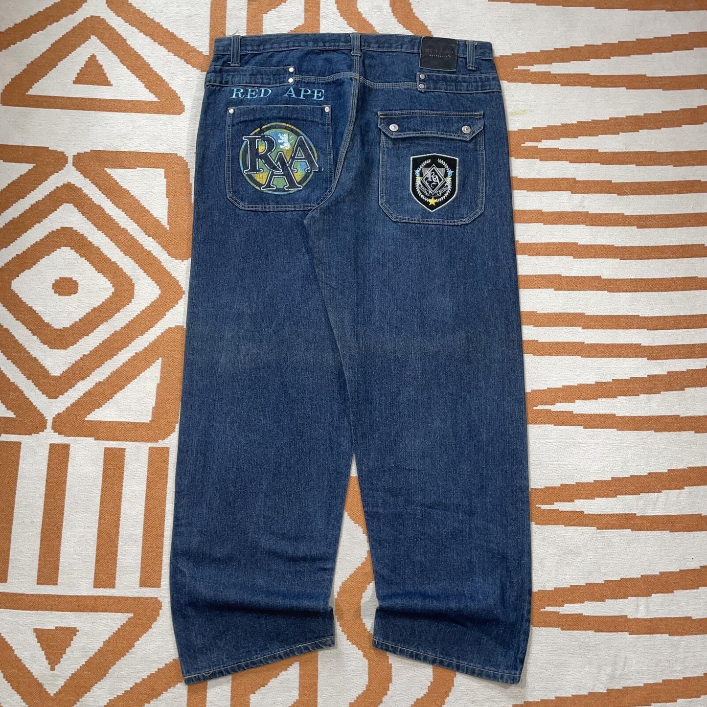 Red Ape 00s Embroidered/Printed Baggy Denim Jeans 43x34