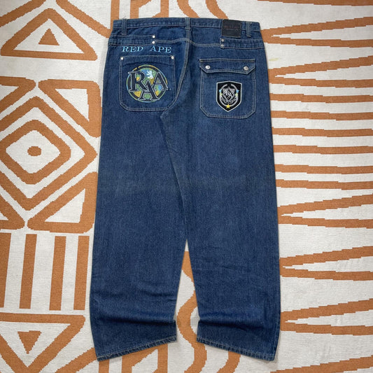 Red Ape 00s Embroidered/Printed Baggy Denim Jeans 43x34