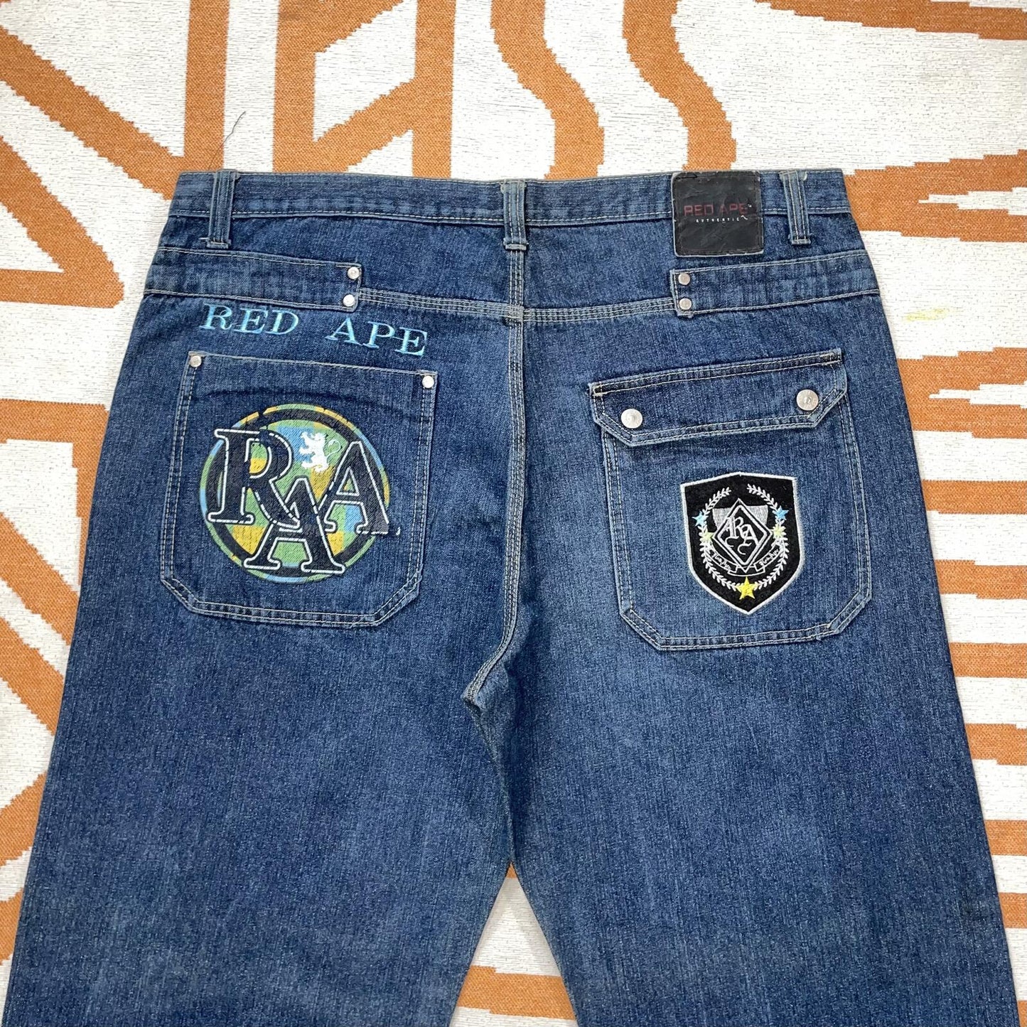Red Ape 00s Embroidered/Printed Baggy Denim Jeans 43x34