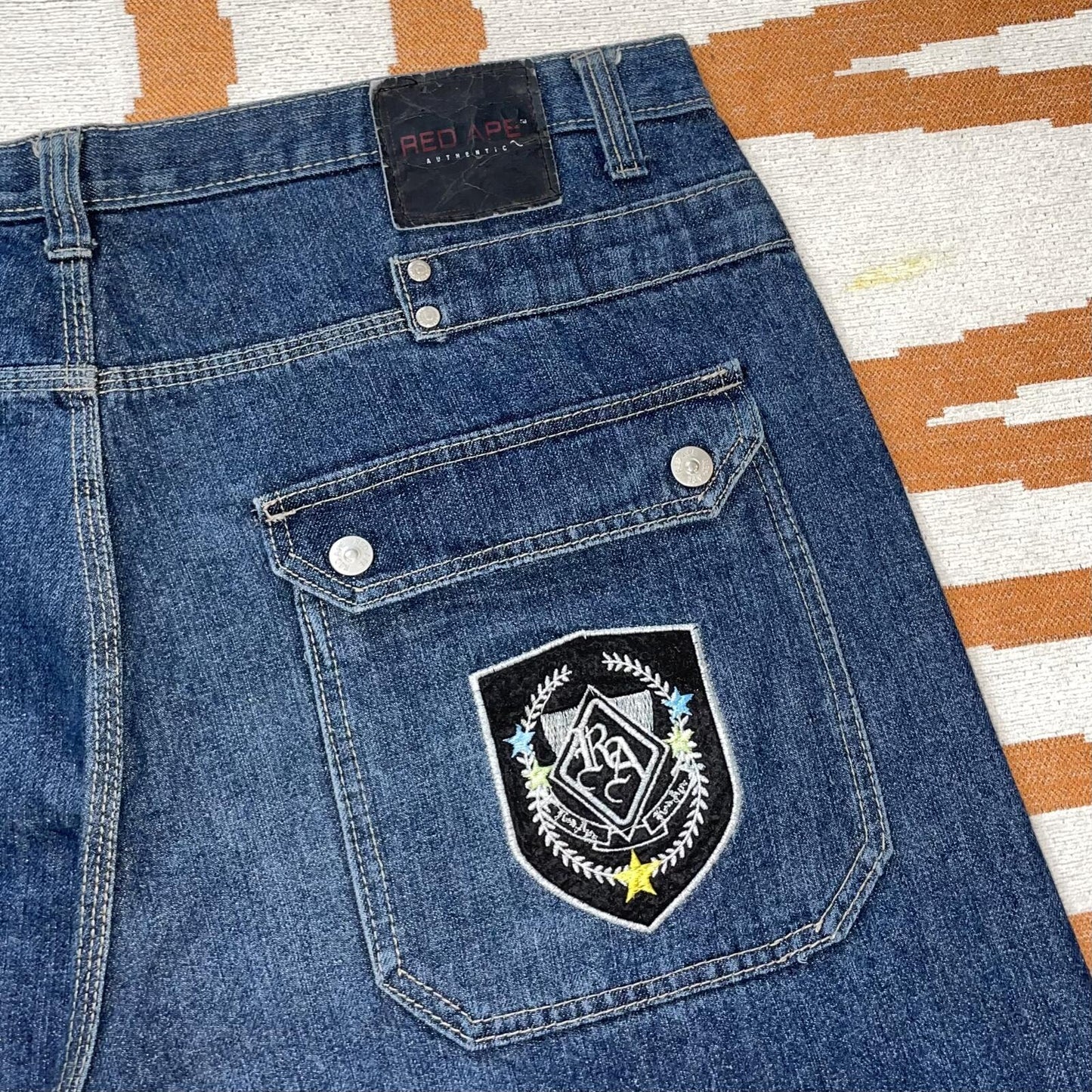 Red Ape 00s Embroidered/Printed Baggy Denim Jeans 43x34