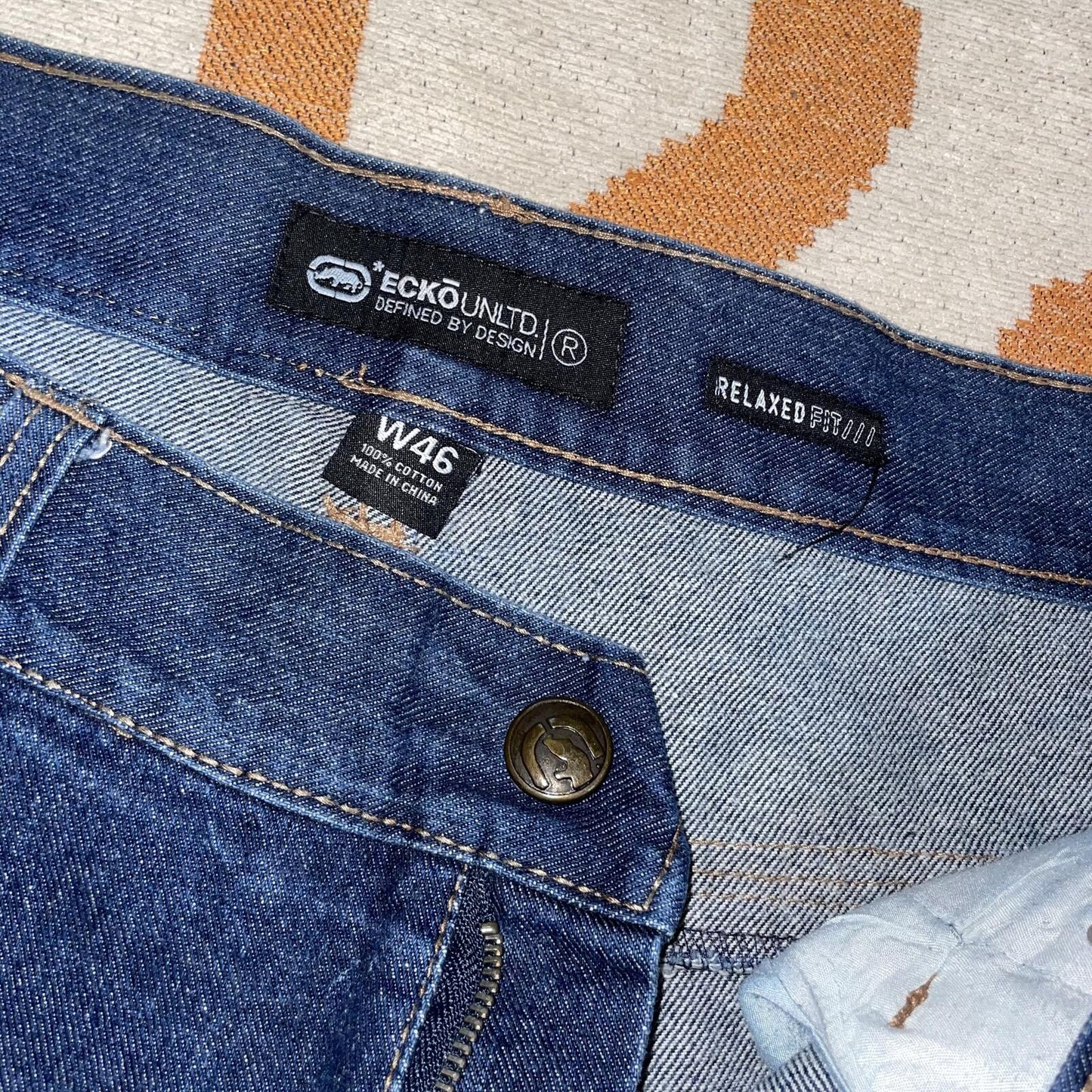 Ecko Unltd. 00s Baggy Embroidered Blue Jeans 46x33