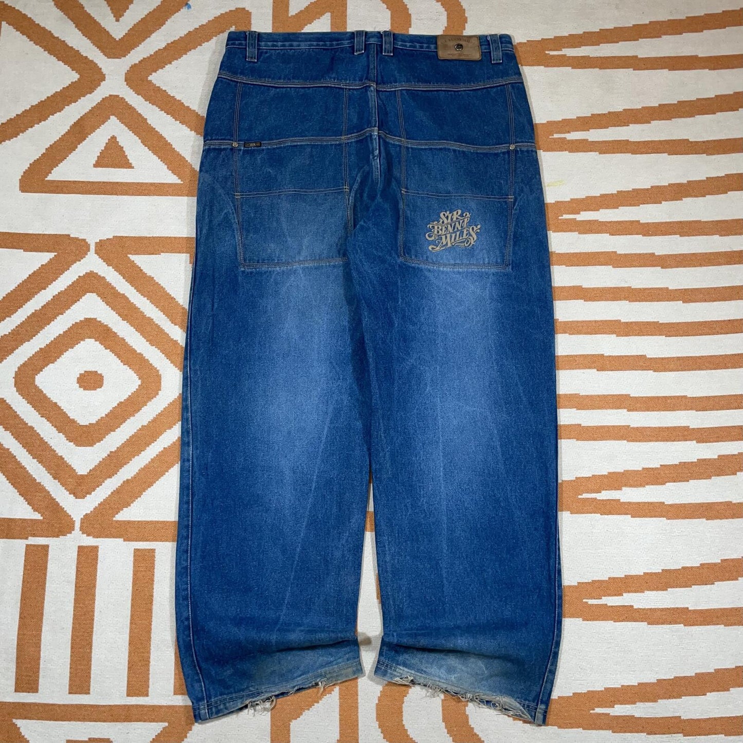 Sir Benni Miles 90s Embroidered Baggy Blue Jeans 40x34