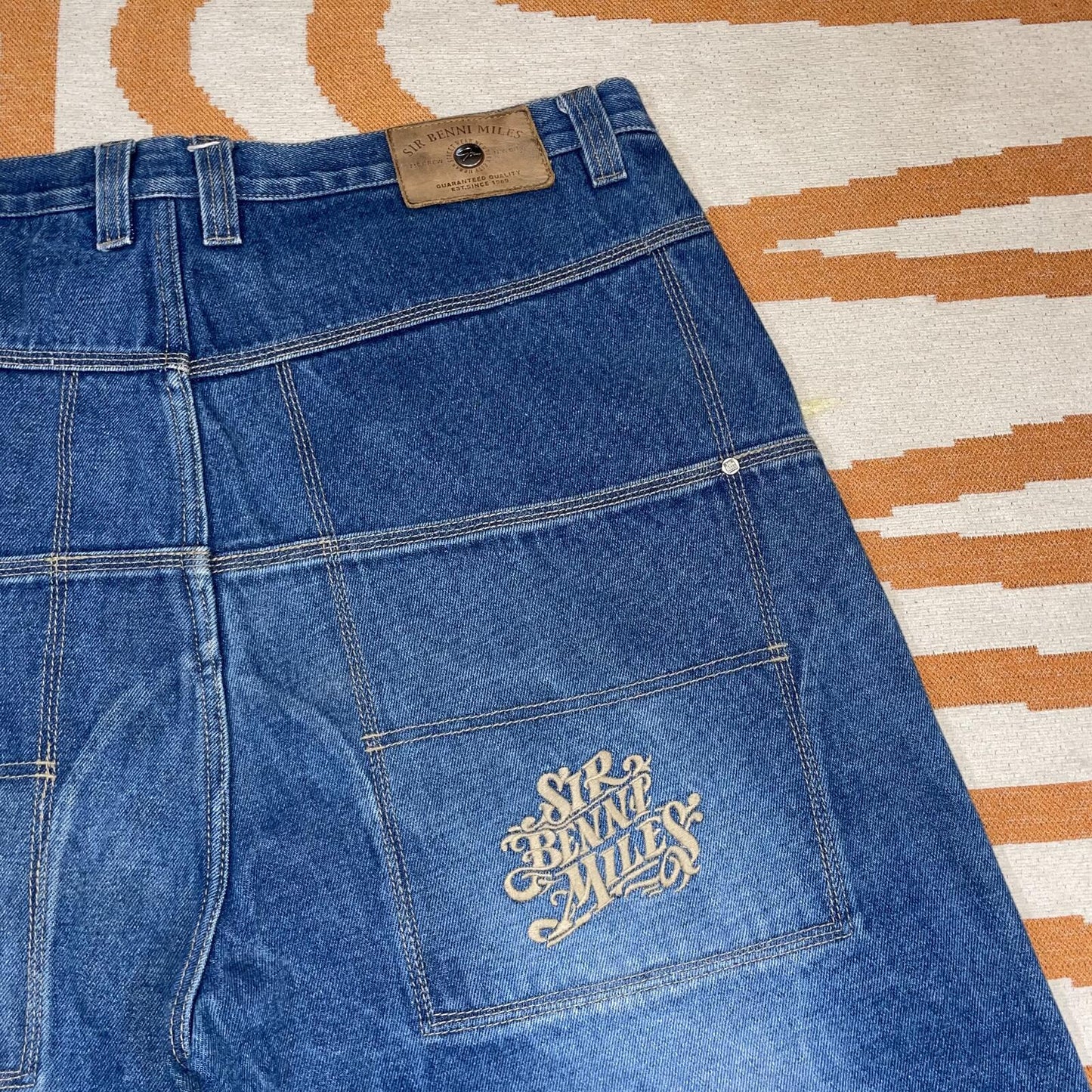Sir Benni Miles 90s Embroidered Baggy Blue Jeans 40x34