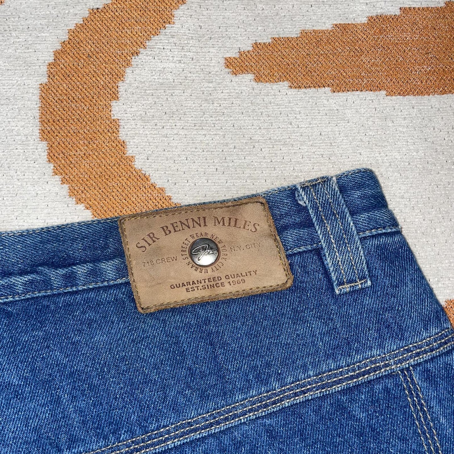 Sir Benni Miles 90s Embroidered Baggy Blue Jeans 40x34