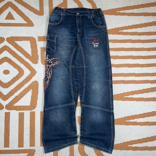 Femy Boy 00s Embroidered ‘Devil’ Tribal Loose Jeans 28-34x31
