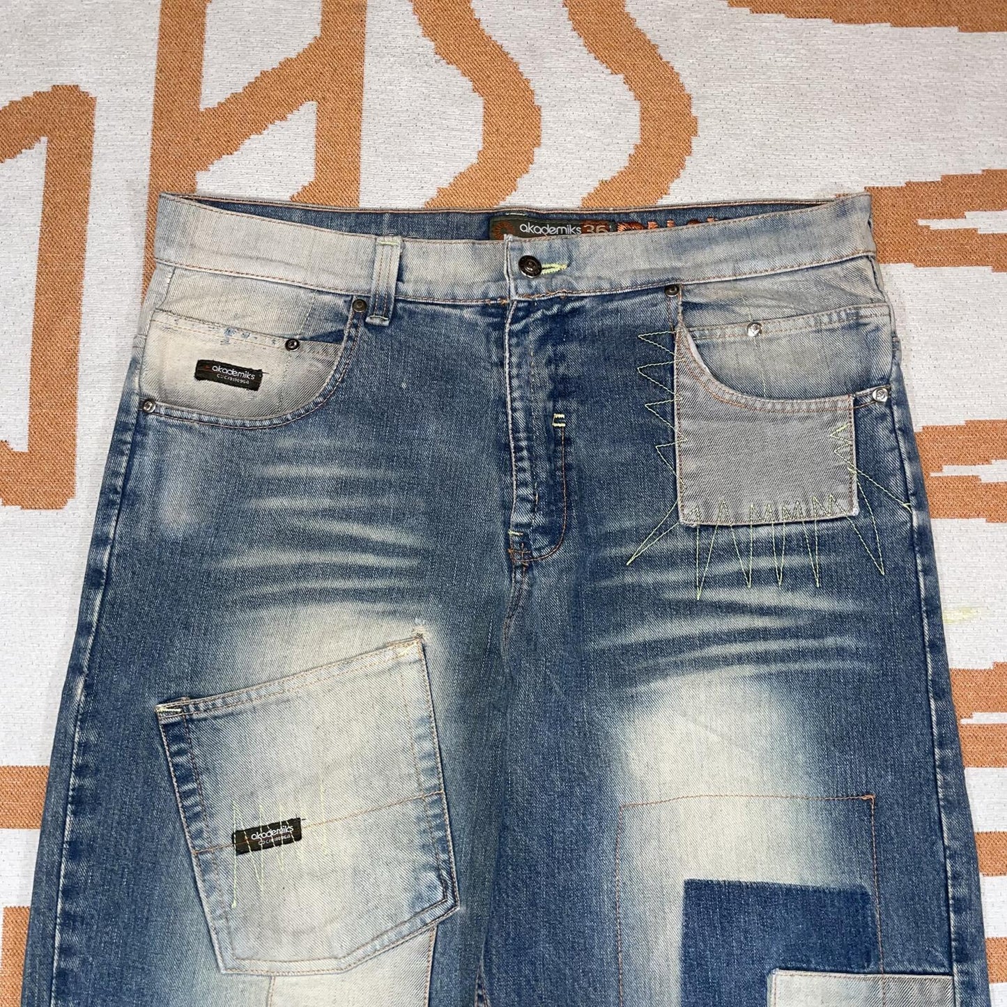 Akademiks 00s Patchwork Embroidered ‘Pockets’ Jeans 36x33