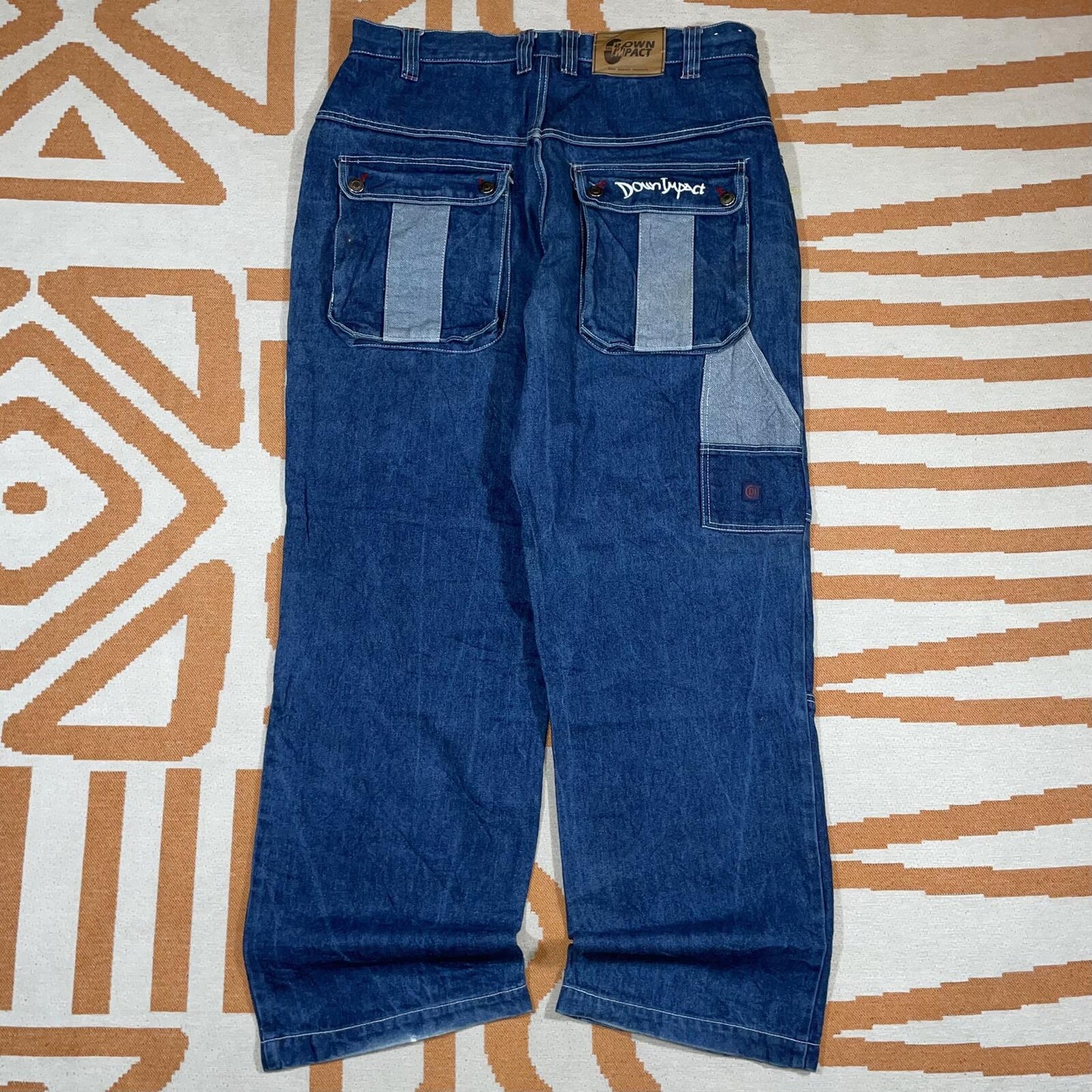 Down Impact 00s Embroidered Baggy Blue Jeans 38x32