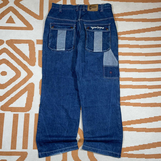 Down Impact 00s Embroidered Baggy Blue Jeans 38x32