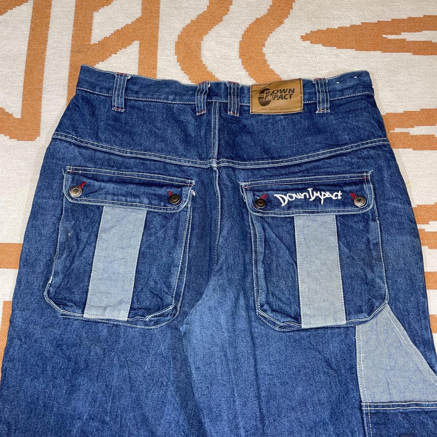 Down Impact 00s Embroidered Baggy Blue Jeans 38x32