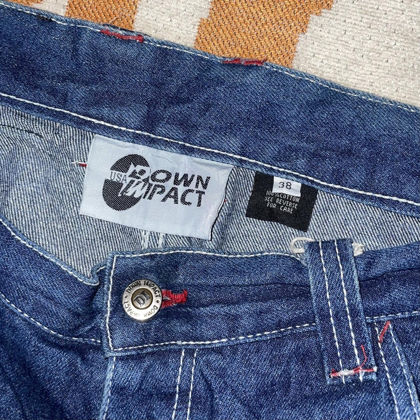 Down Impact 00s Embroidered Baggy Blue Jeans 38x32