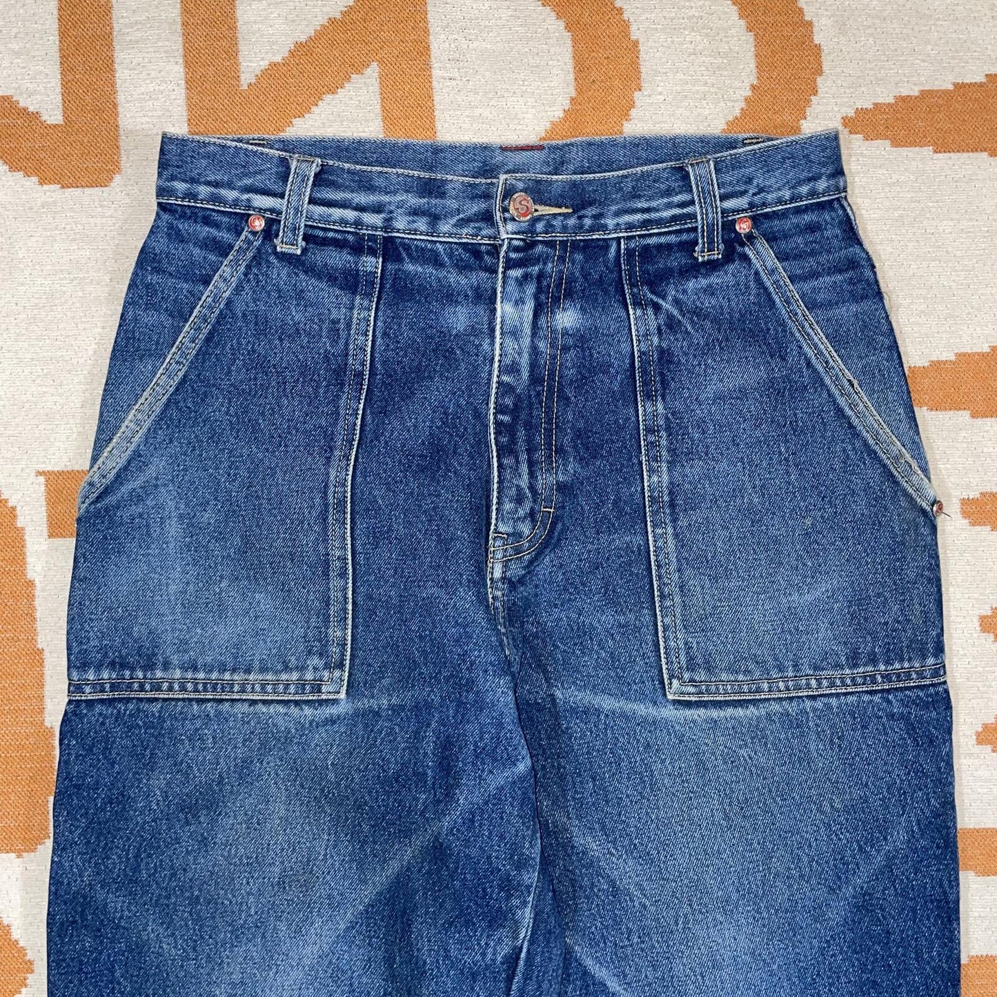 Smitty 00s Embroidered Blue Work Jeans 29x30