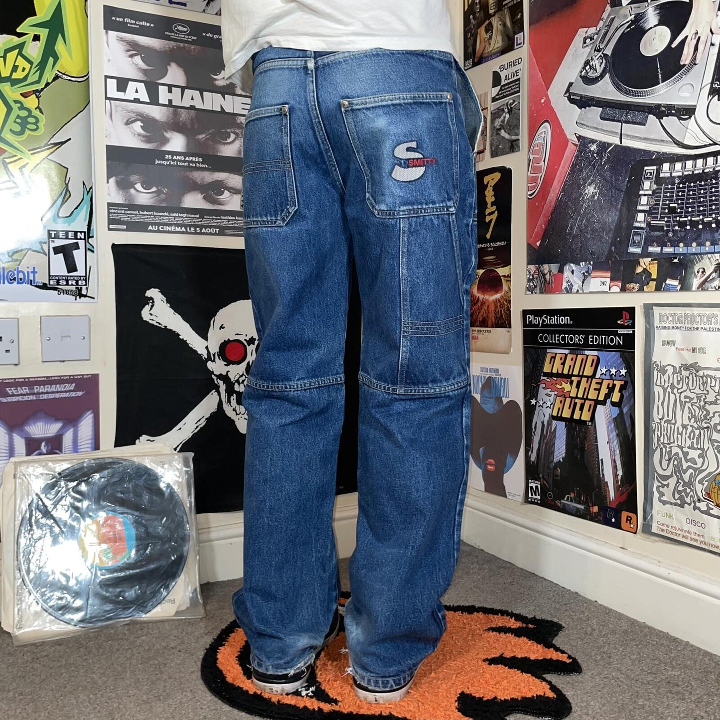 Smitty 00s Embroidered Blue Work Jeans 29x30