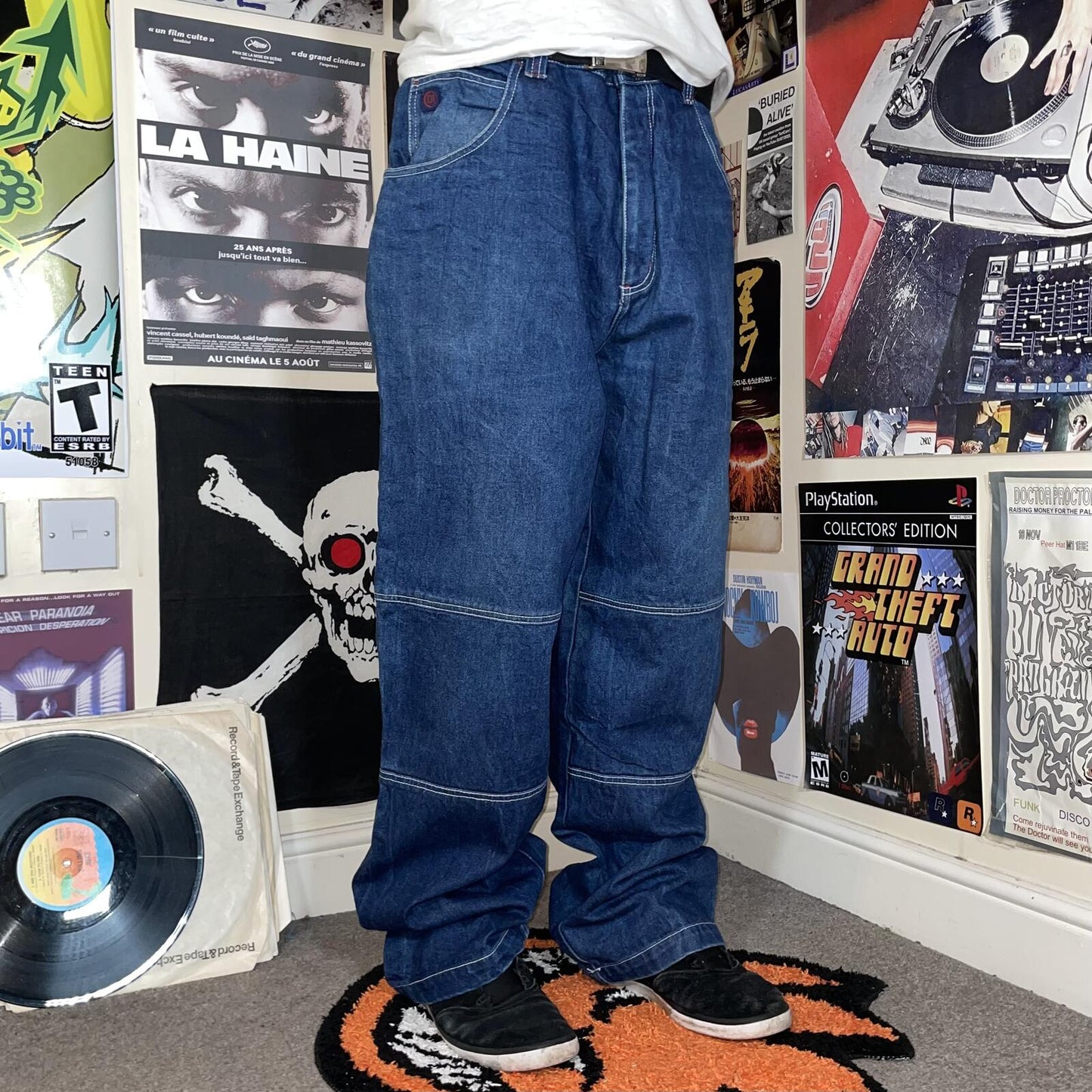 Down Impact 00s Embroidered Baggy Blue Jeans 38x32