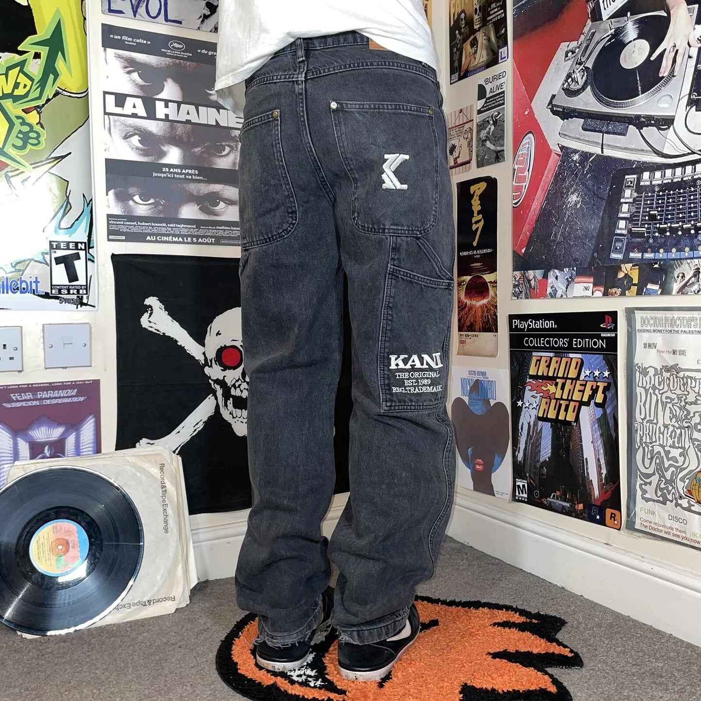 Karl Kani 00s Embroidered Loose Grey Jeans 30x31