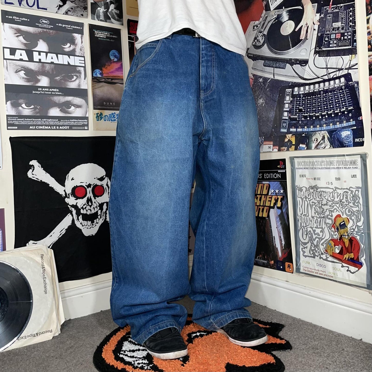 Sir Benni Miles 90s Embroidered Baggy Blue Jeans 40x34