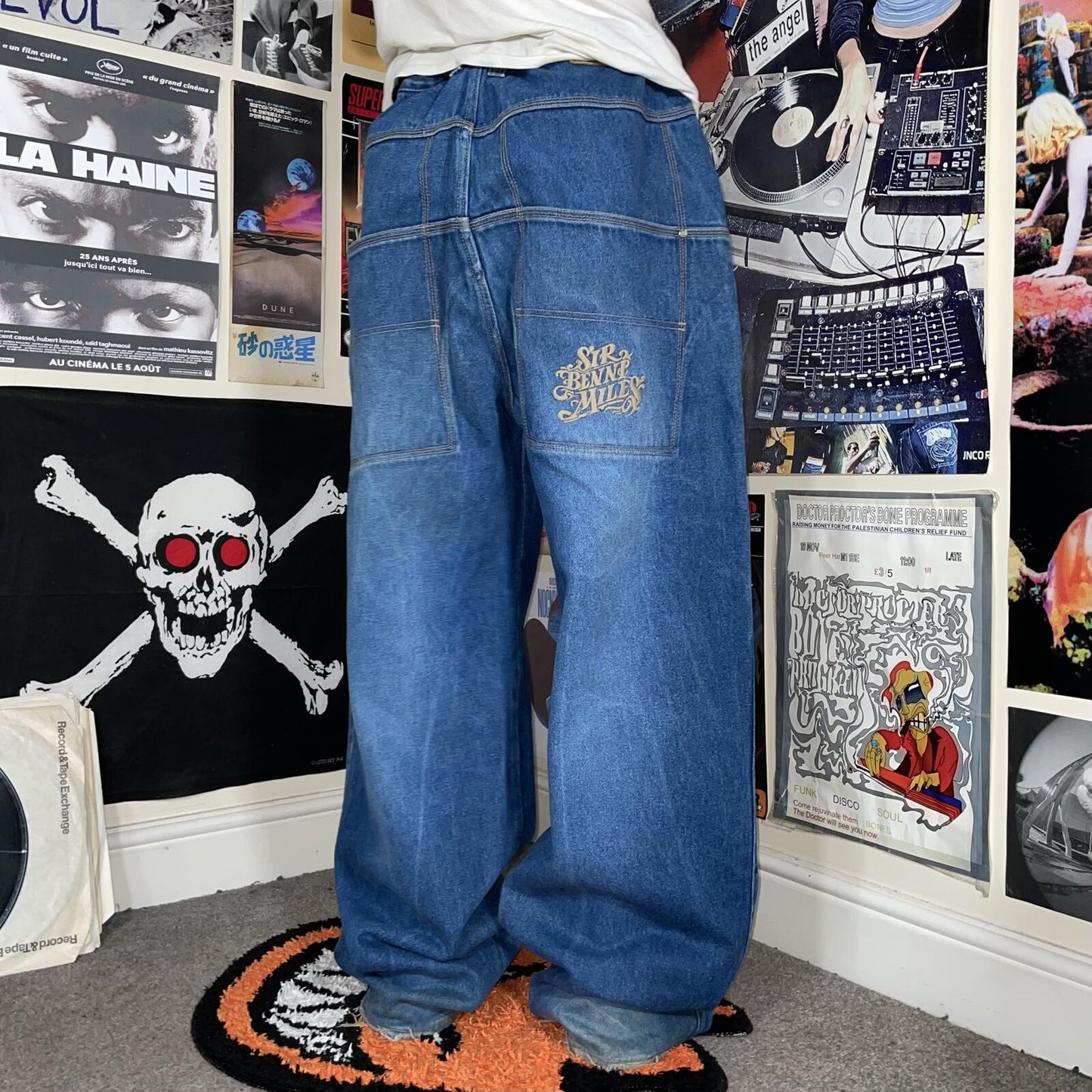 Sir Benni Miles 90s Embroidered Baggy Blue Jeans 40x34