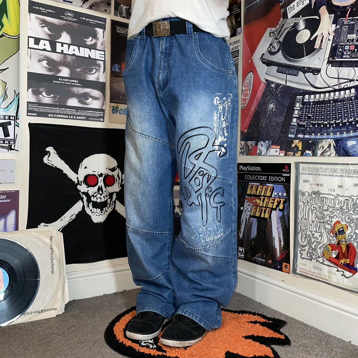R:spc:t 00s Embroidered/Printed Baggy Denim Jeans 42x34