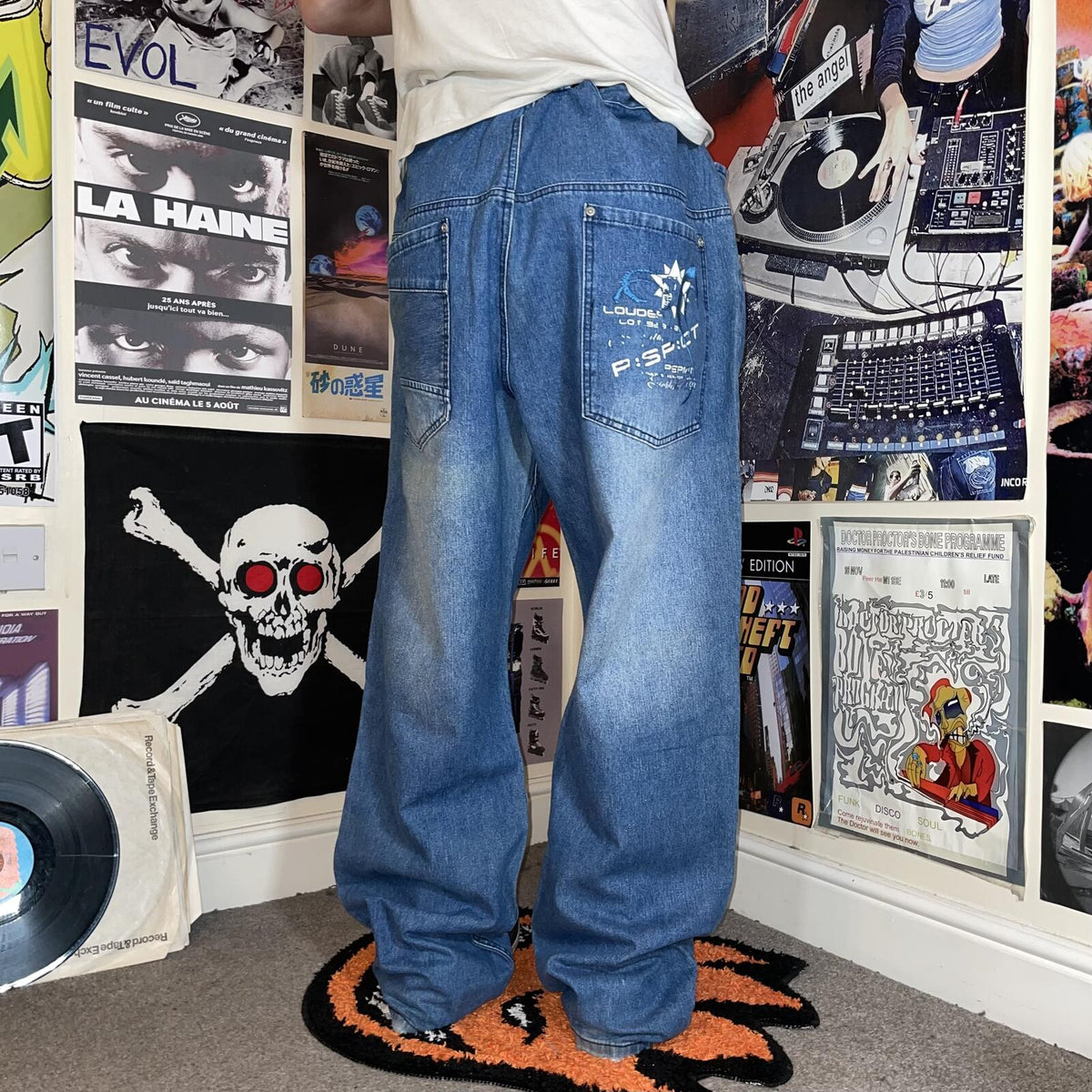 R:spc:t 00s Embroidered/Printed Baggy Denim Jeans 42x34