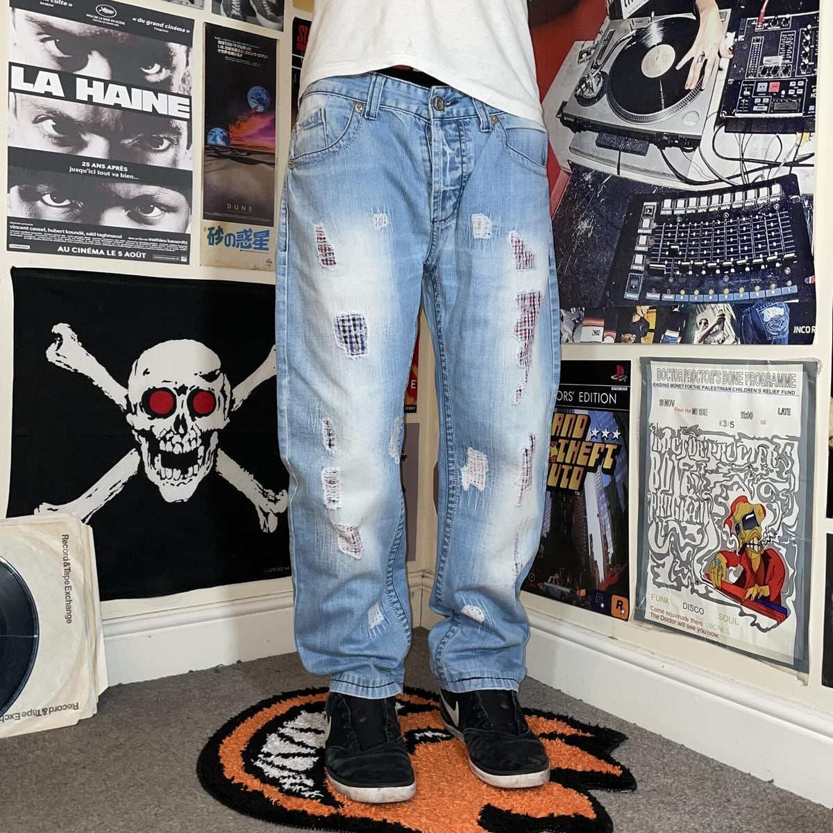 R-Ping 00s Patched/Embroidered Loose Denim Jeans 36x28