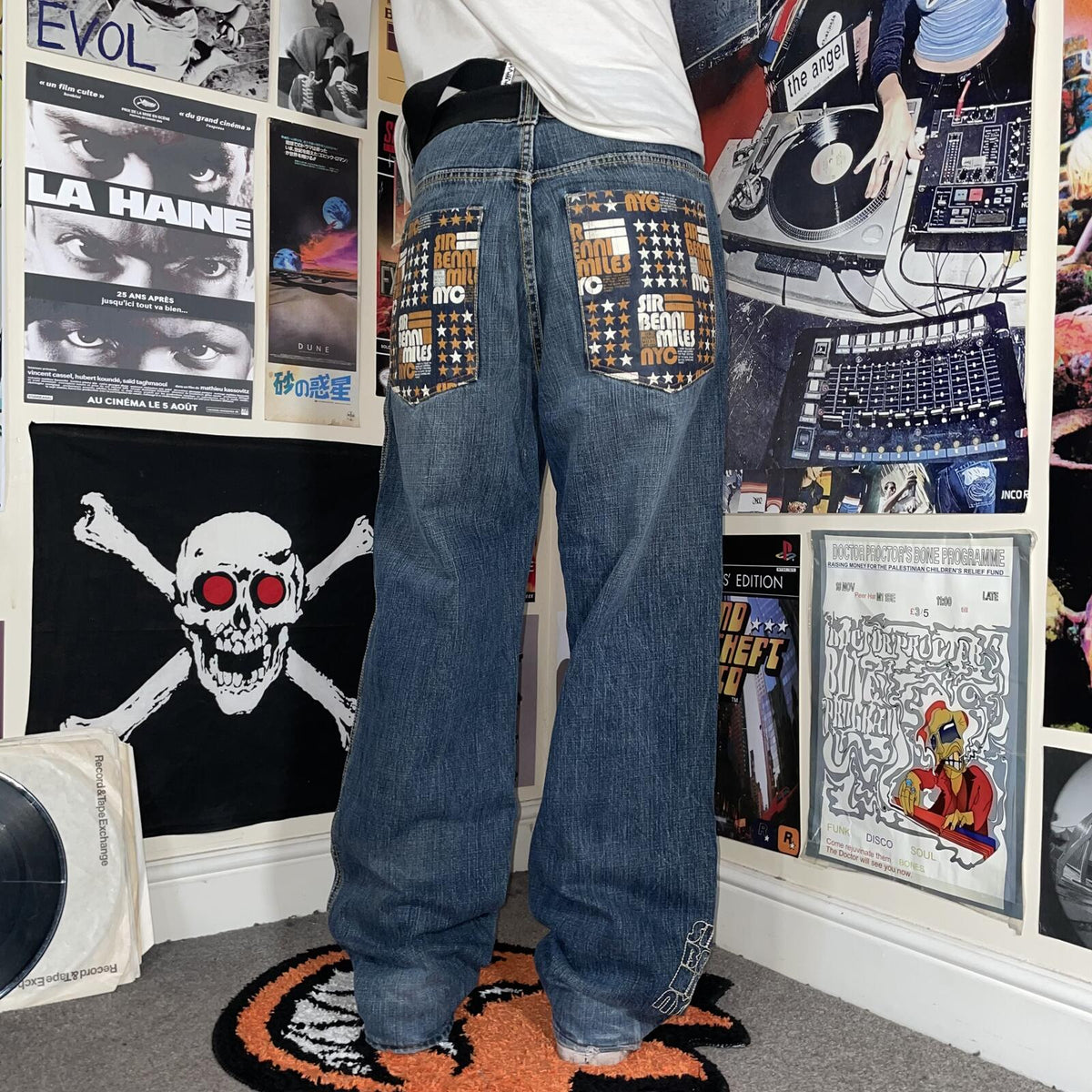 Sir Benni Miles 00s Printed/Embroidered Baggy Jeans 34x33