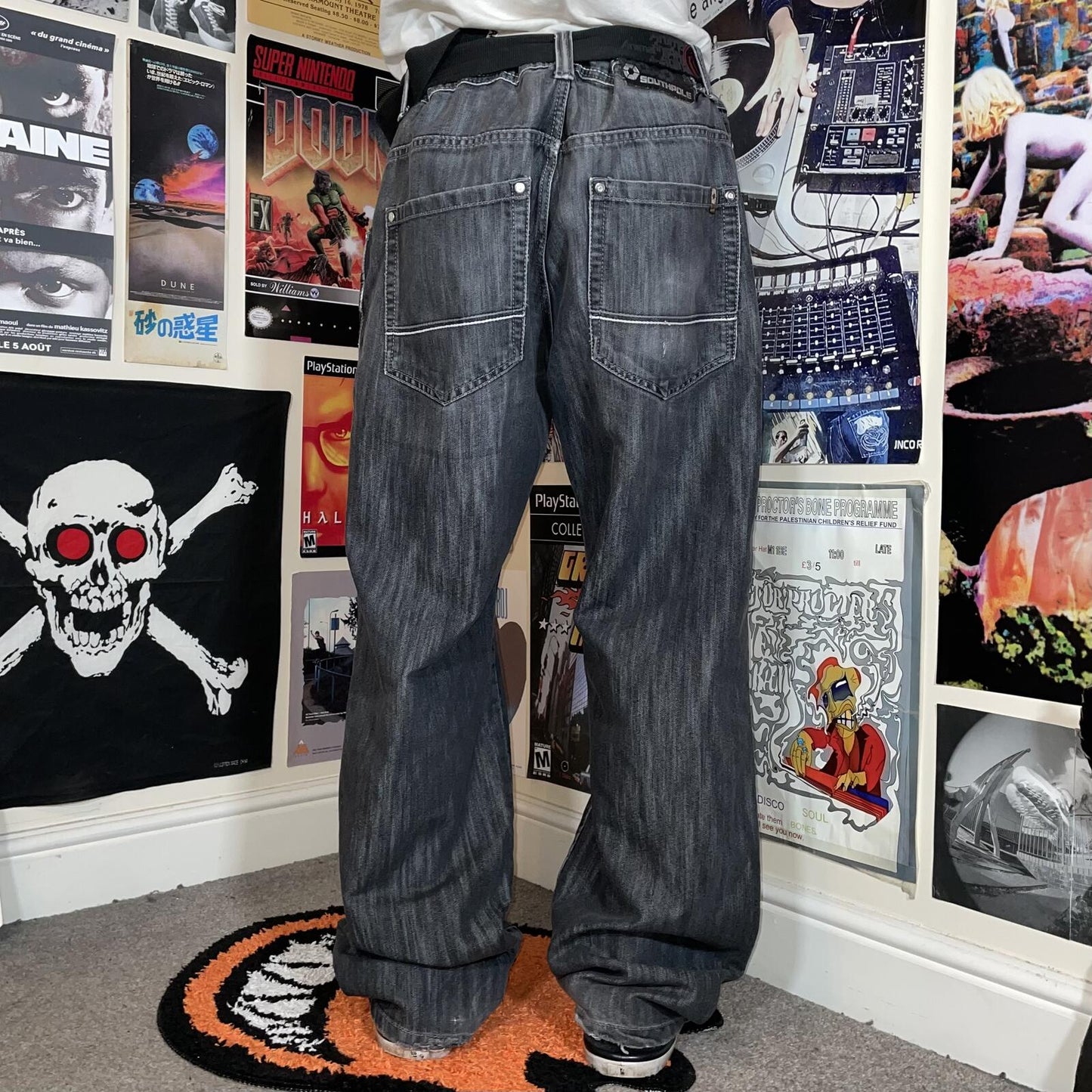 Southpole 00s Hexagon Baggy Black Denim Jeans 40x33
