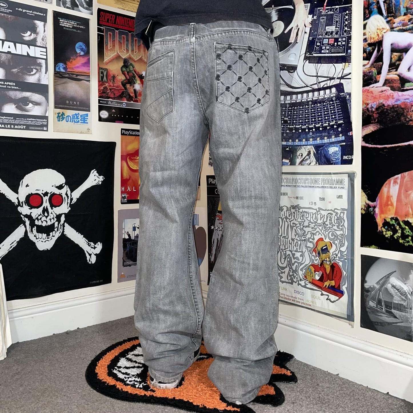 Rip Curl 00s Embroidered Monogram Grey Jeans 38x34
