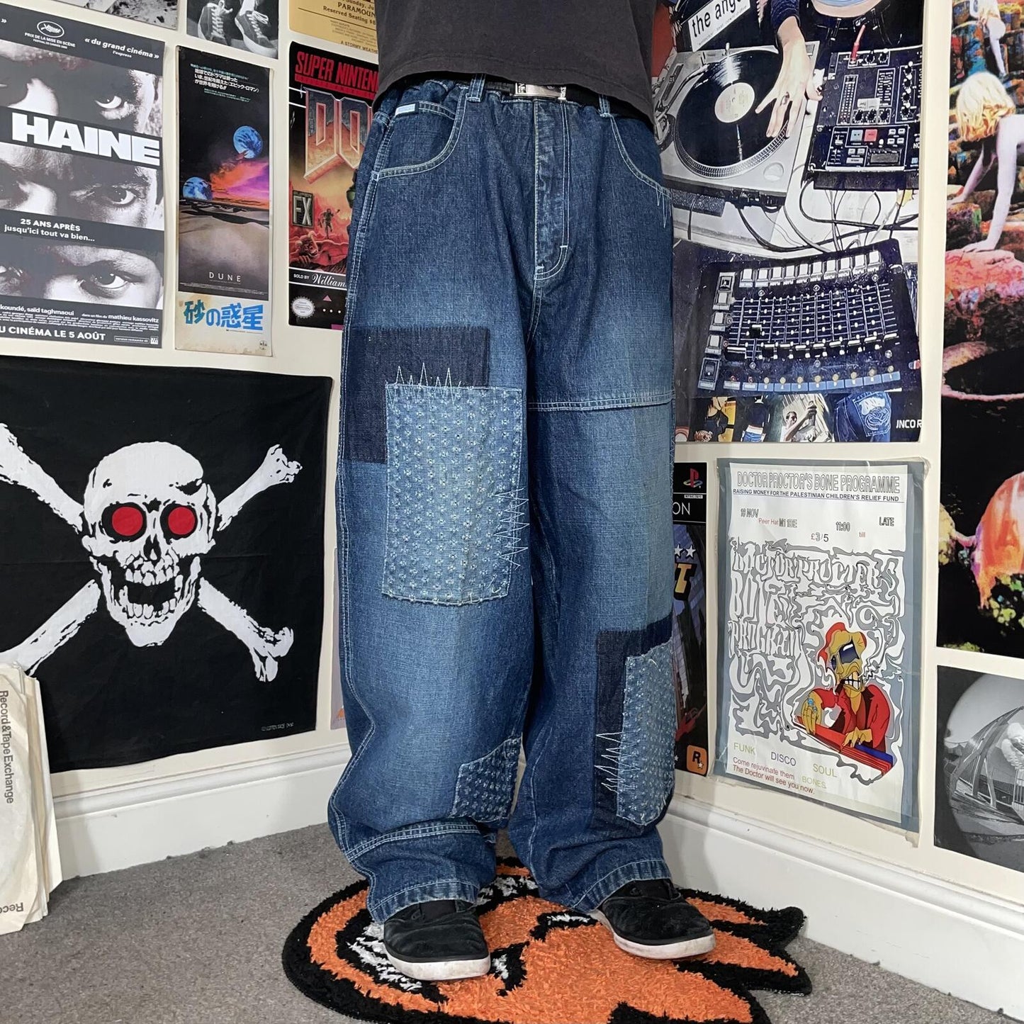 Southpole 90s Patchwork Baggy Denim Blue Jeans 38x32