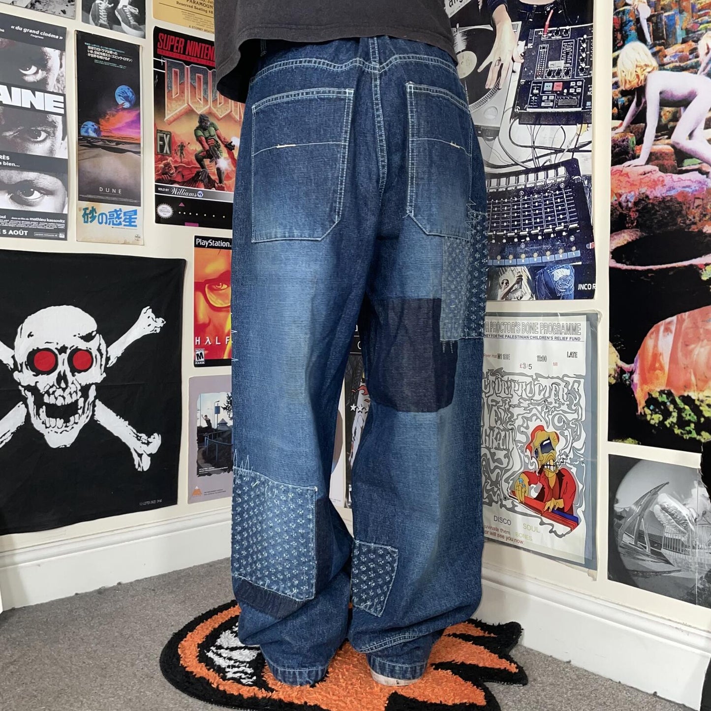 Southpole 90s Patchwork Baggy Denim Blue Jeans 38x32