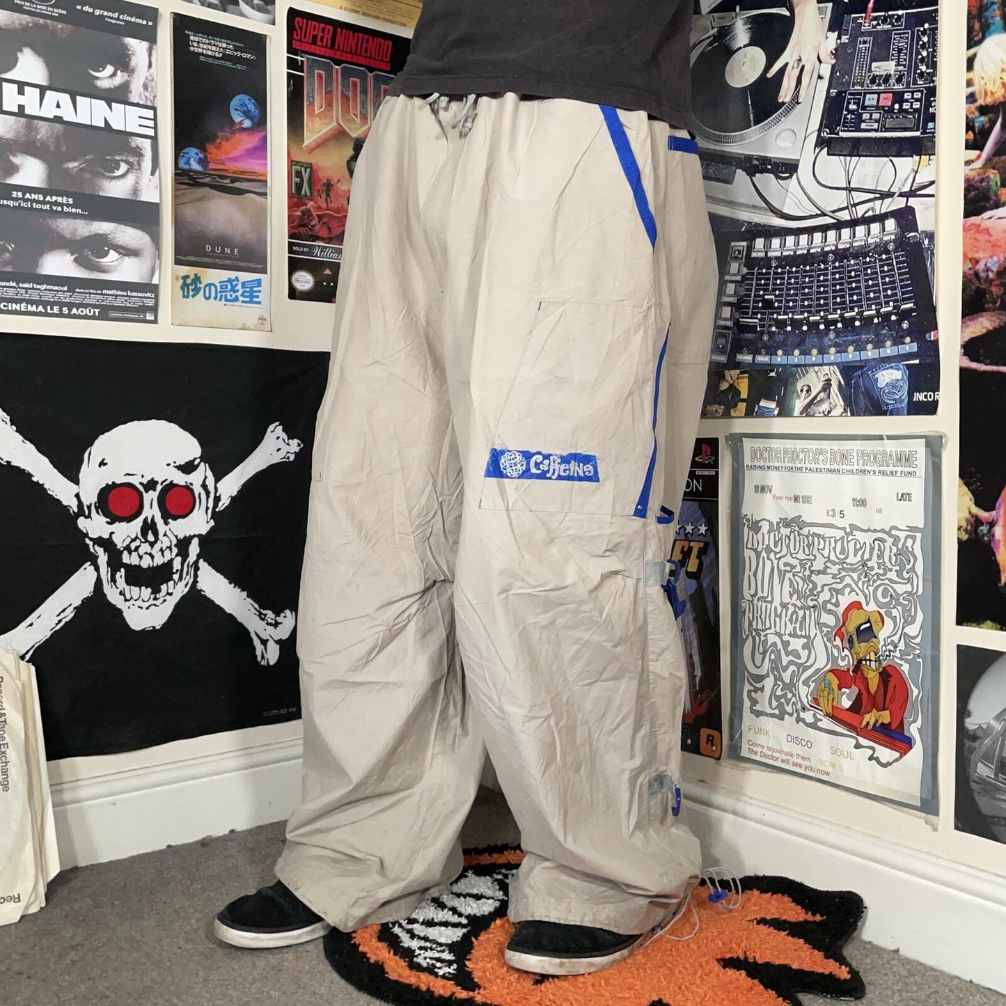 Caffiene 00s Printed Cream/Blue Parachute/Rave Pants 40x29