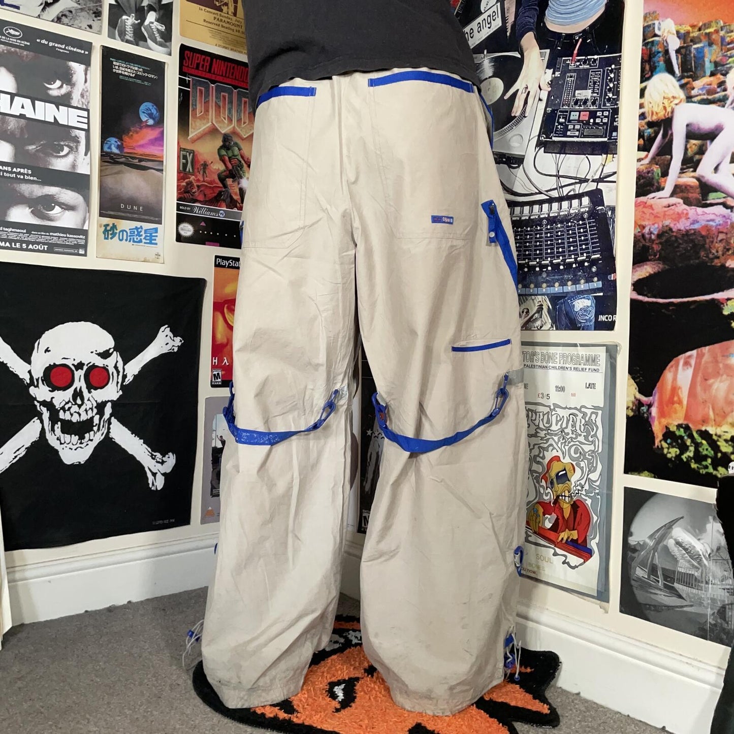 Caffiene 00s Printed Cream/Blue Parachute/Rave Pants 40x29