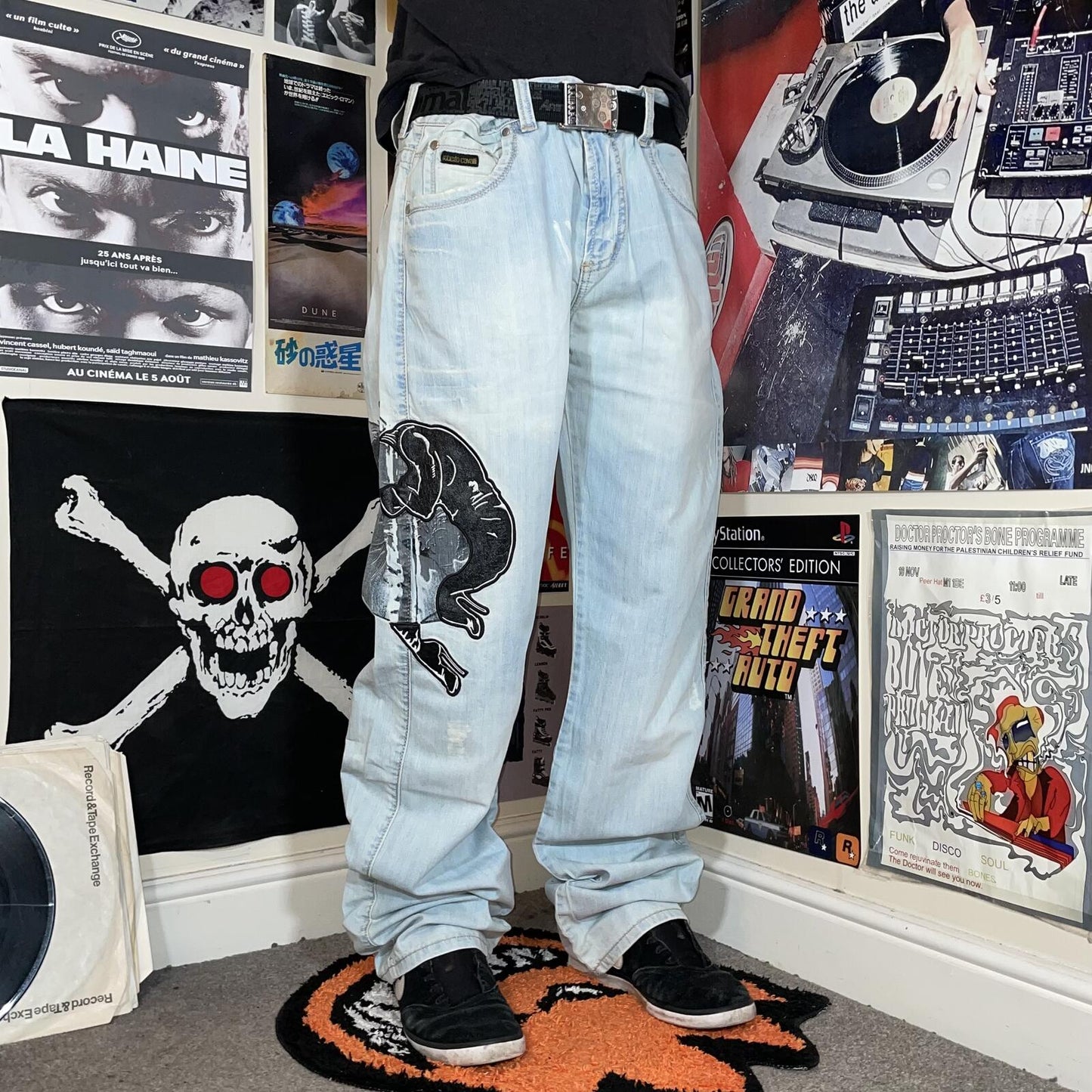 Roberto Cavalli 00s Embroidered ‘Yin&Yang’ Baggy Jeans 36x36