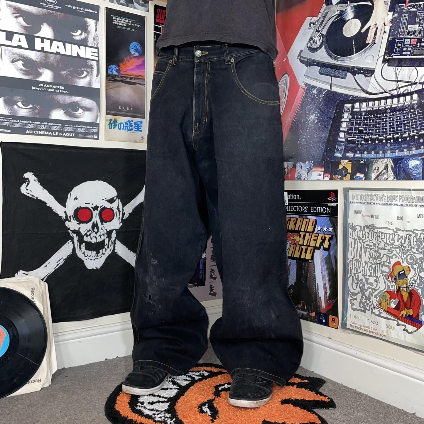 Bad Bully 00s Embroidered ‘Shifty’ Skater Black Baggy Jeans 32x31