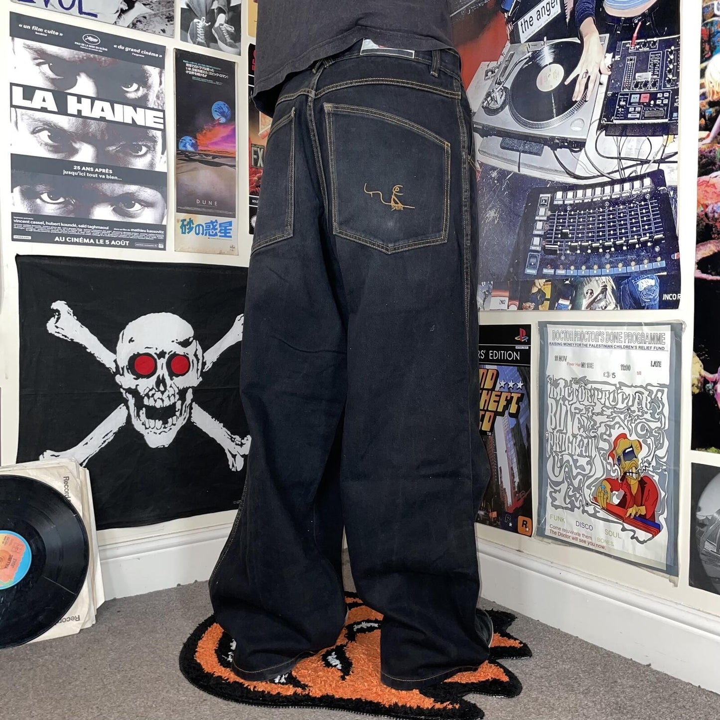 Bad Bully 00s Embroidered ‘Shifty’ Skater Black Baggy Jeans 32x31