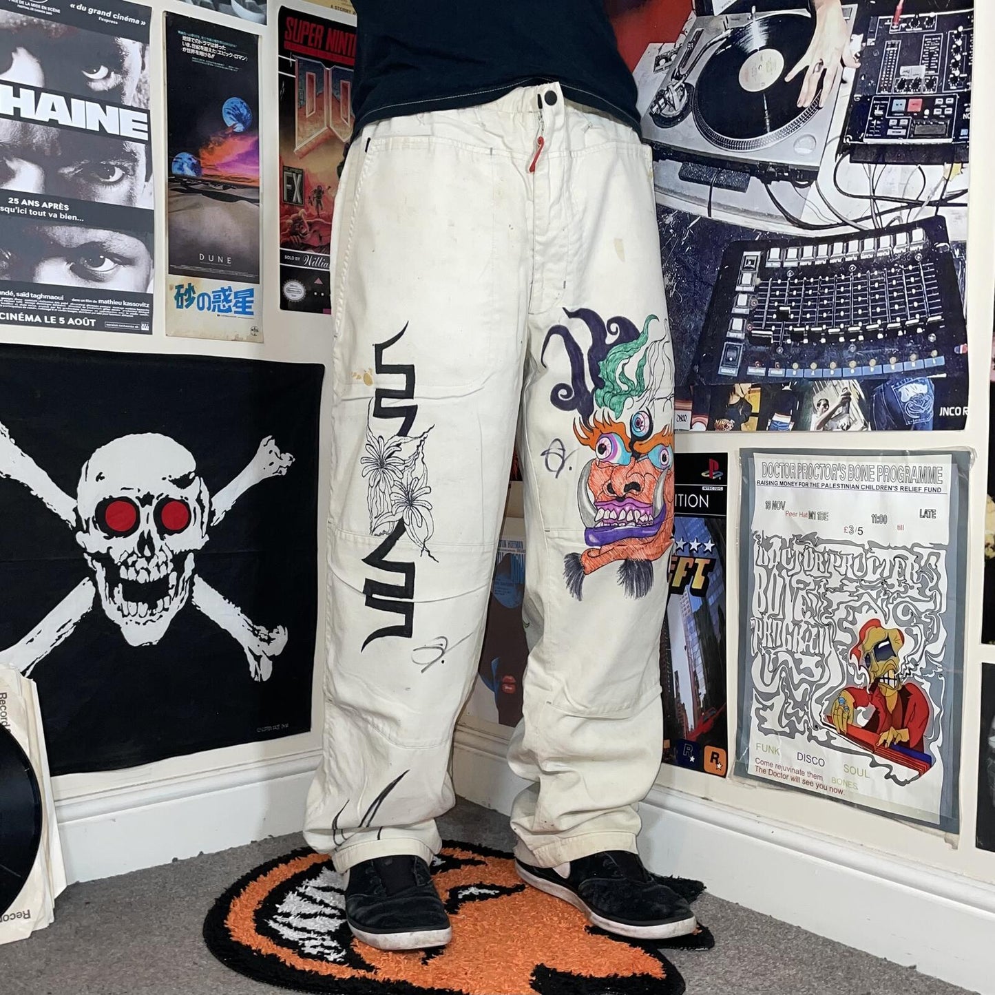 Nike ‘01 Hand-Decorated Baggy White Track Pants 42x32