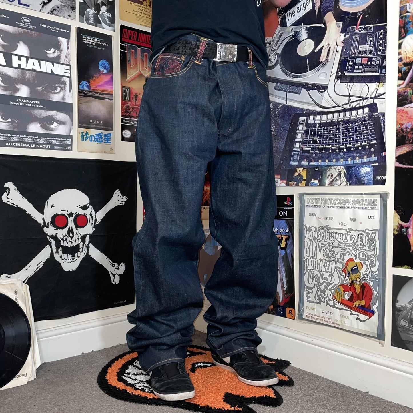 RMC 00s Embroidered Japanese ‘Crossbones’ Black Baggy Jeans 36x38