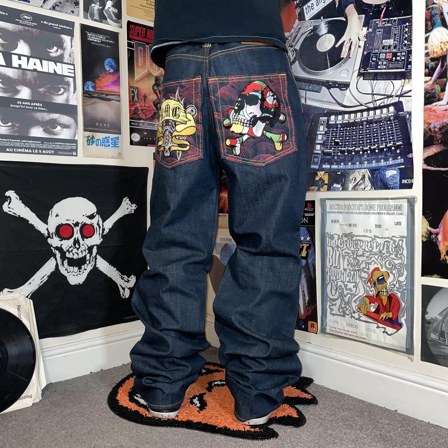 RMC 00s Embroidered Japanese ‘Crossbones’ Black Baggy Jeans 36x38