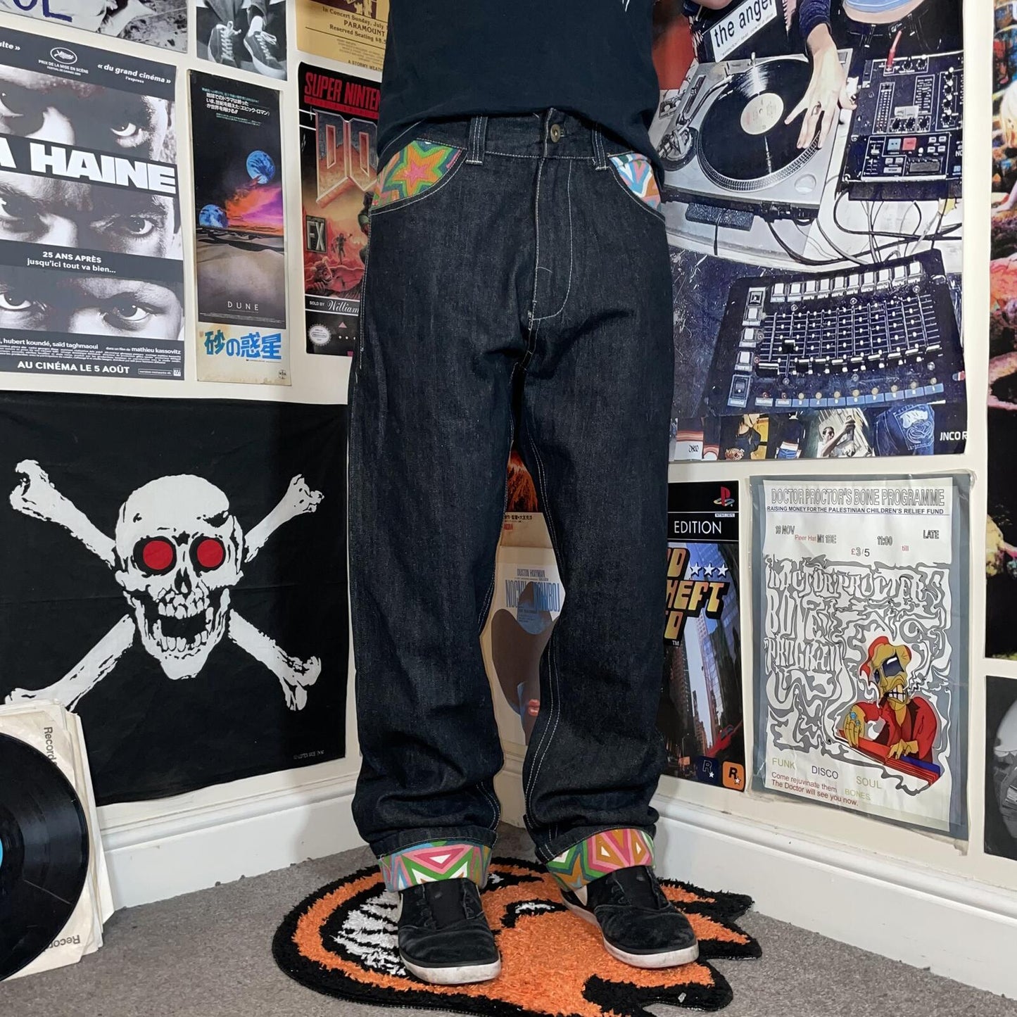 Struggle 00s Pattern-Printed Black Denim Jeans 34x34