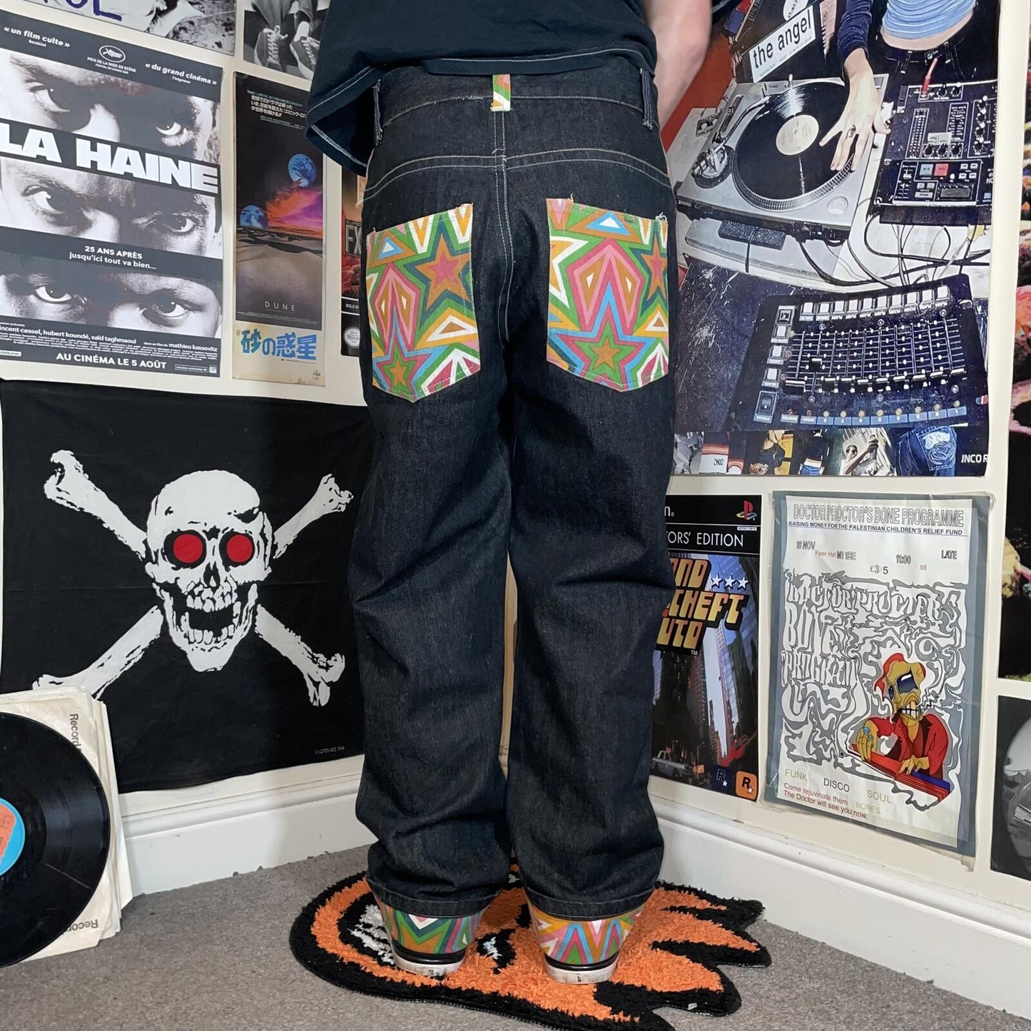 Struggle 00s Pattern-Printed Black Denim Jeans 34x34