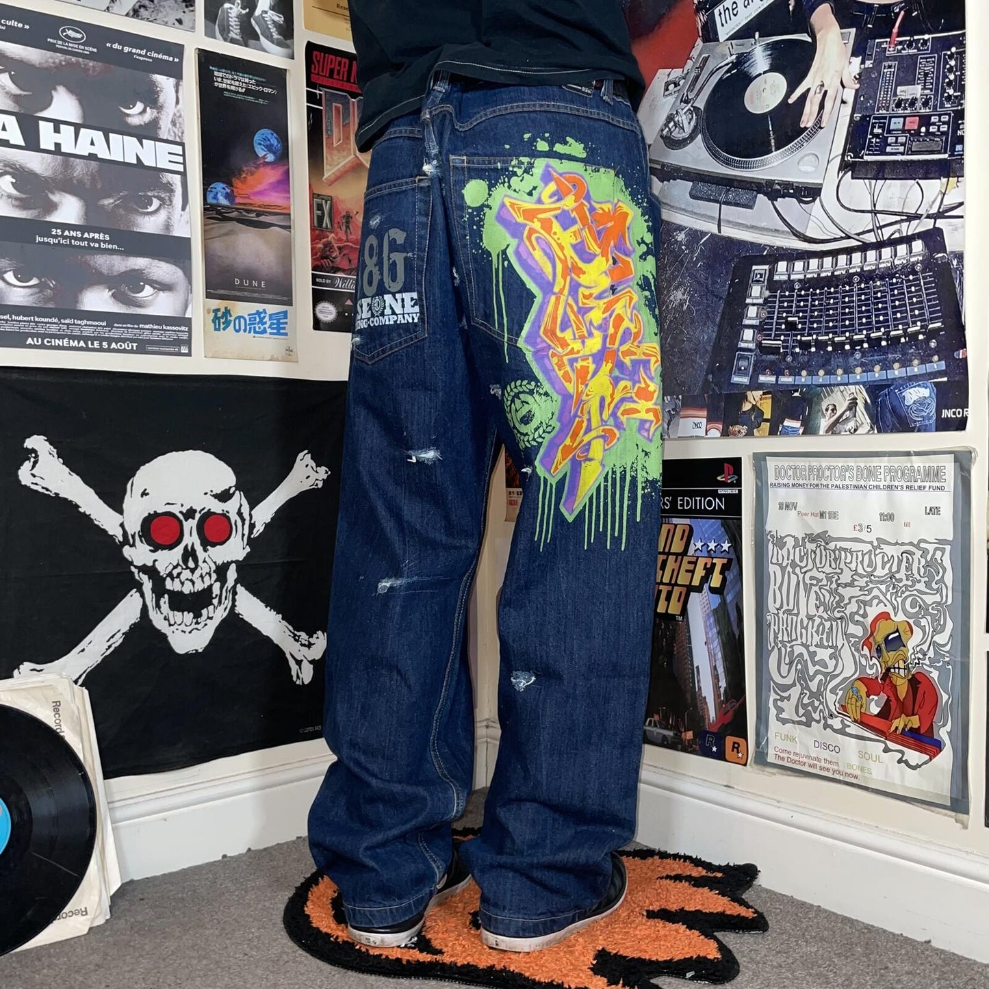 Dyse One 00s Printed ‘Burner’ Graffiti Jeans 38x32