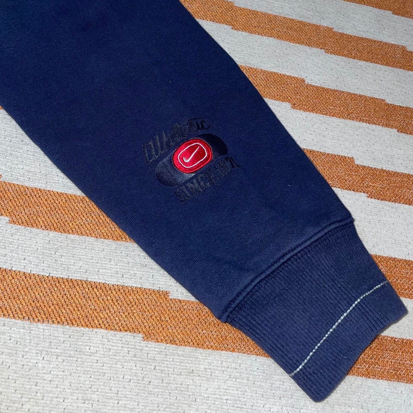 Nike 00s Embroidered Grey/Navy Spell-Out Hoodie L