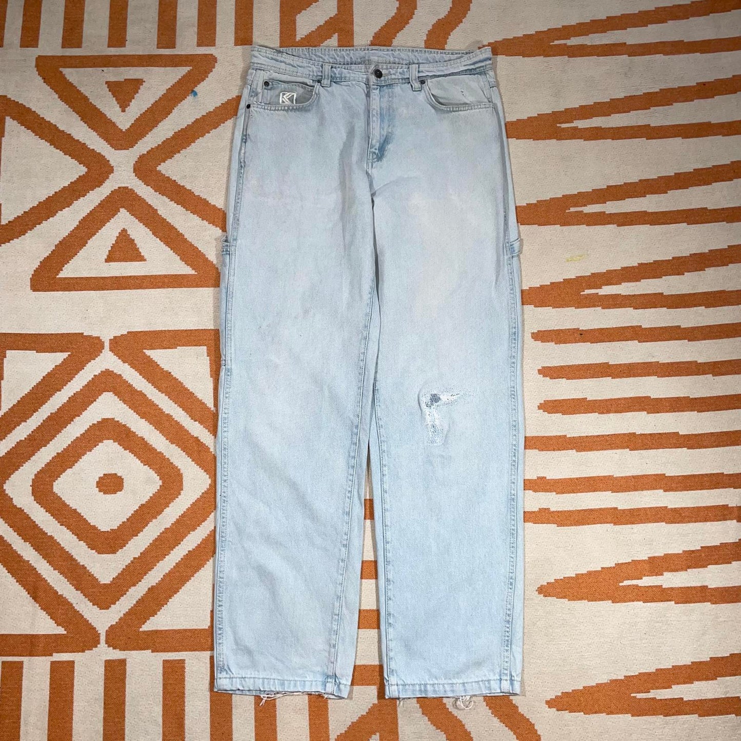 Karl Kani 00s Embroidered Light Blue Denim Jeans 34x33