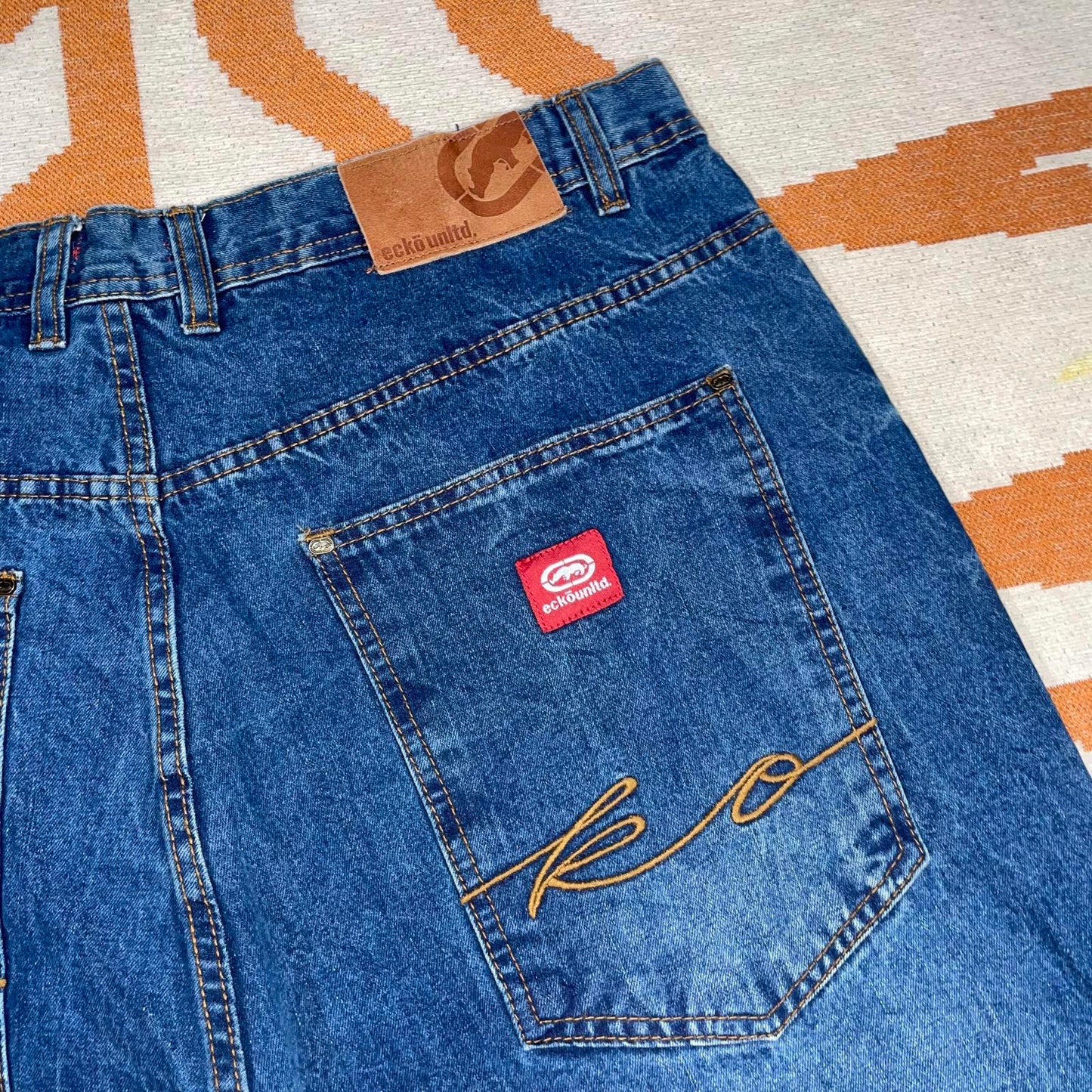 Ecko Unltd. 00s Embroidered Cursive Baggy Blue Jeans 38x34