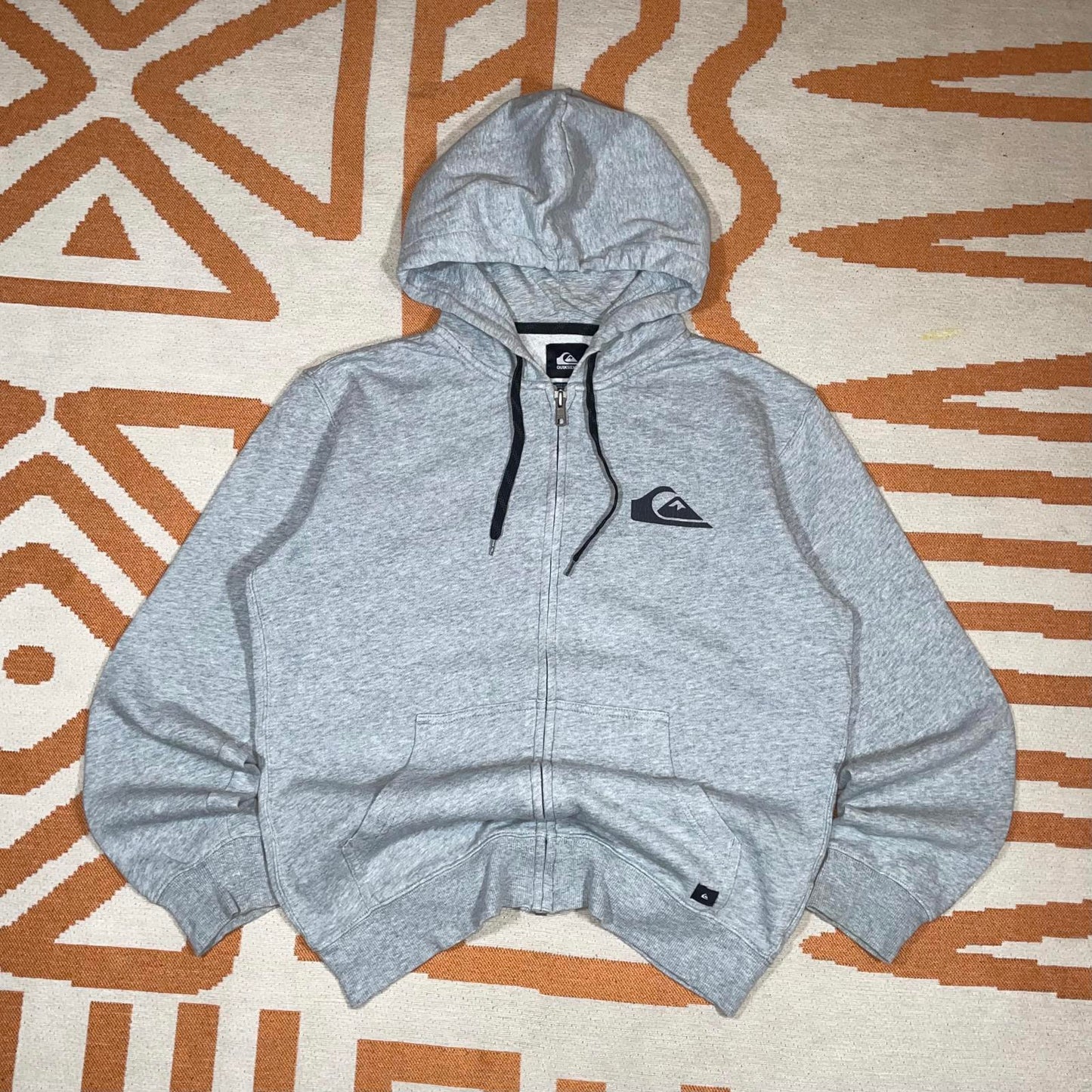 Quiksilver 00s Grey Zip Logo Print Hoodie S