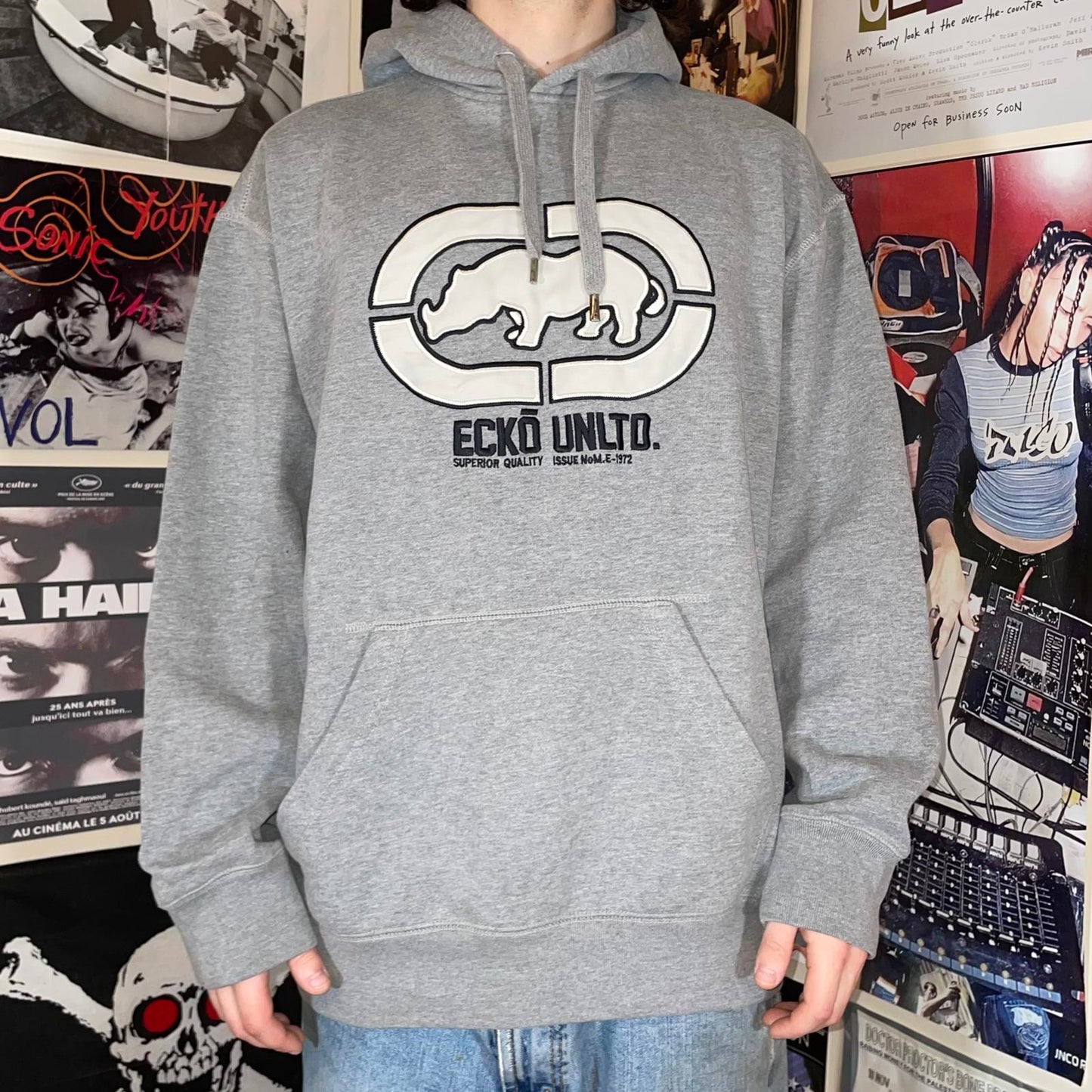 Ecko Unltd. 90s Embroidered Rhino Grey Hoodie XL
