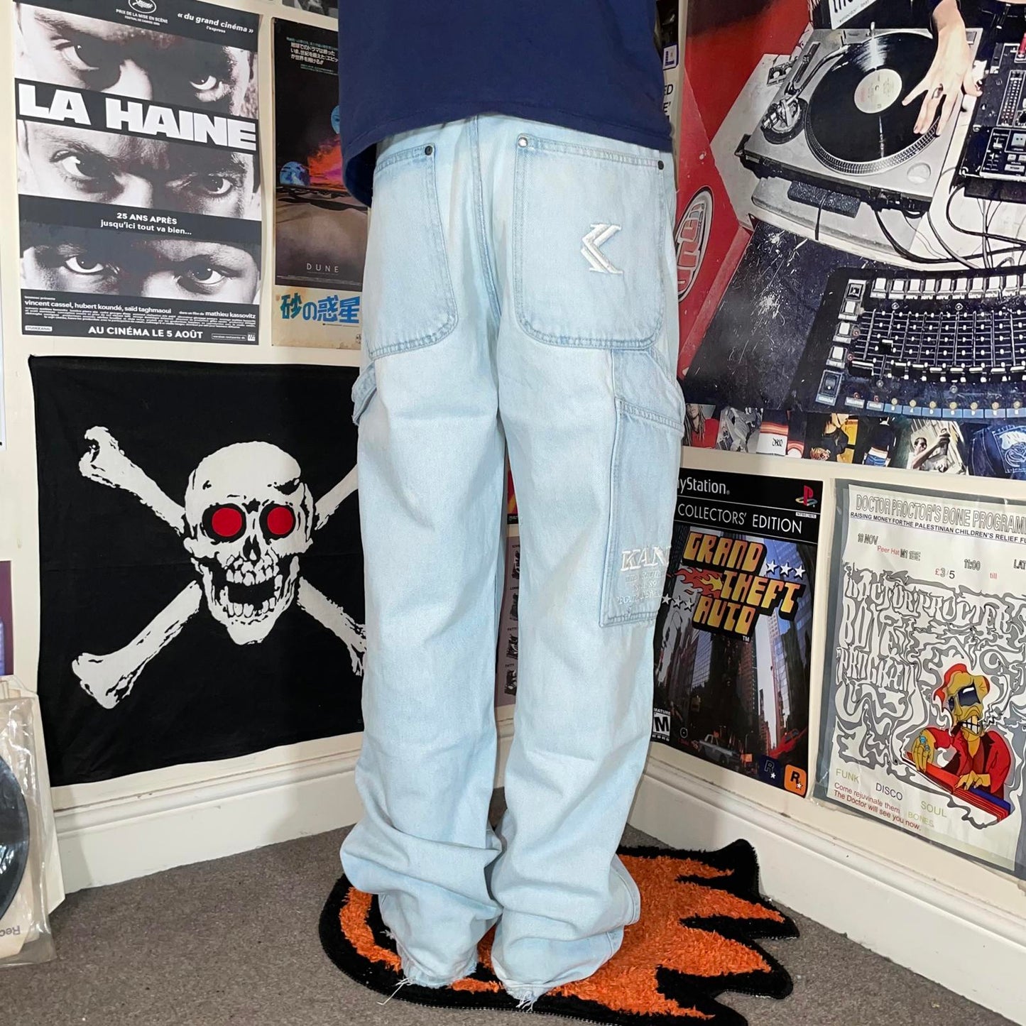 Karl Kani 00s Embroidered Light Blue Denim Jeans 34x33