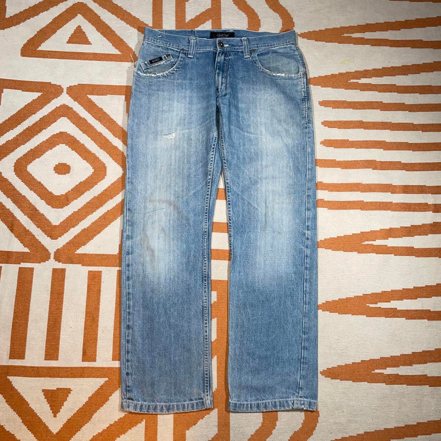 Southpole 00s Embroidered Monogram Blue Jeans 34x32