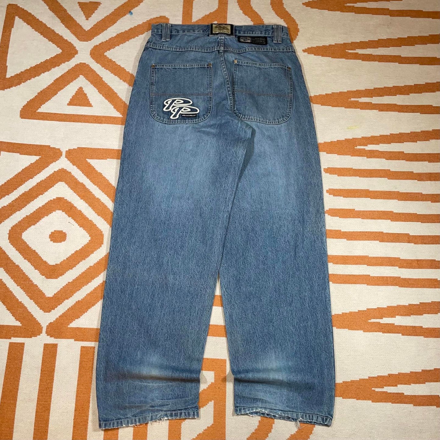 Pelle Pelle 00s Embroidered Baggy Blue Denim Jeans 32x34