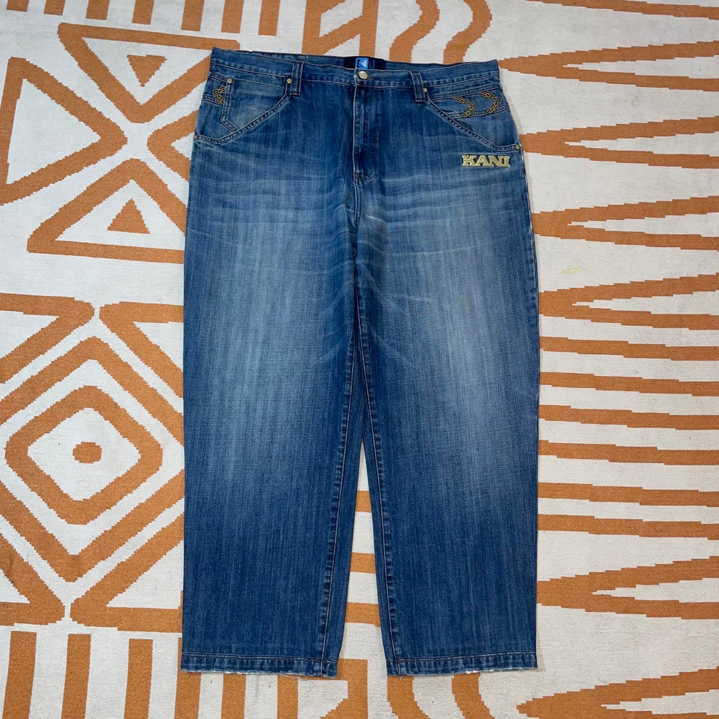 Karl Kani 90s Embroidered Gold Chain Jeans 42x34